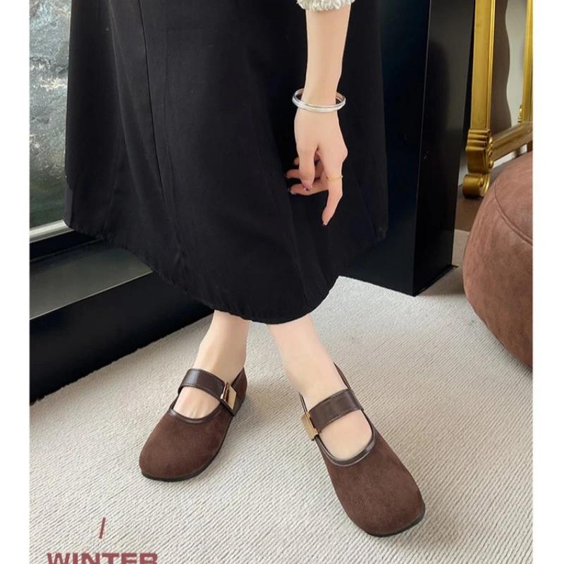Women's Felt  Shoes Square Toe Ballet Flats for Female New Fashion Buckle Strap Ladies Shoes Spring Autumn