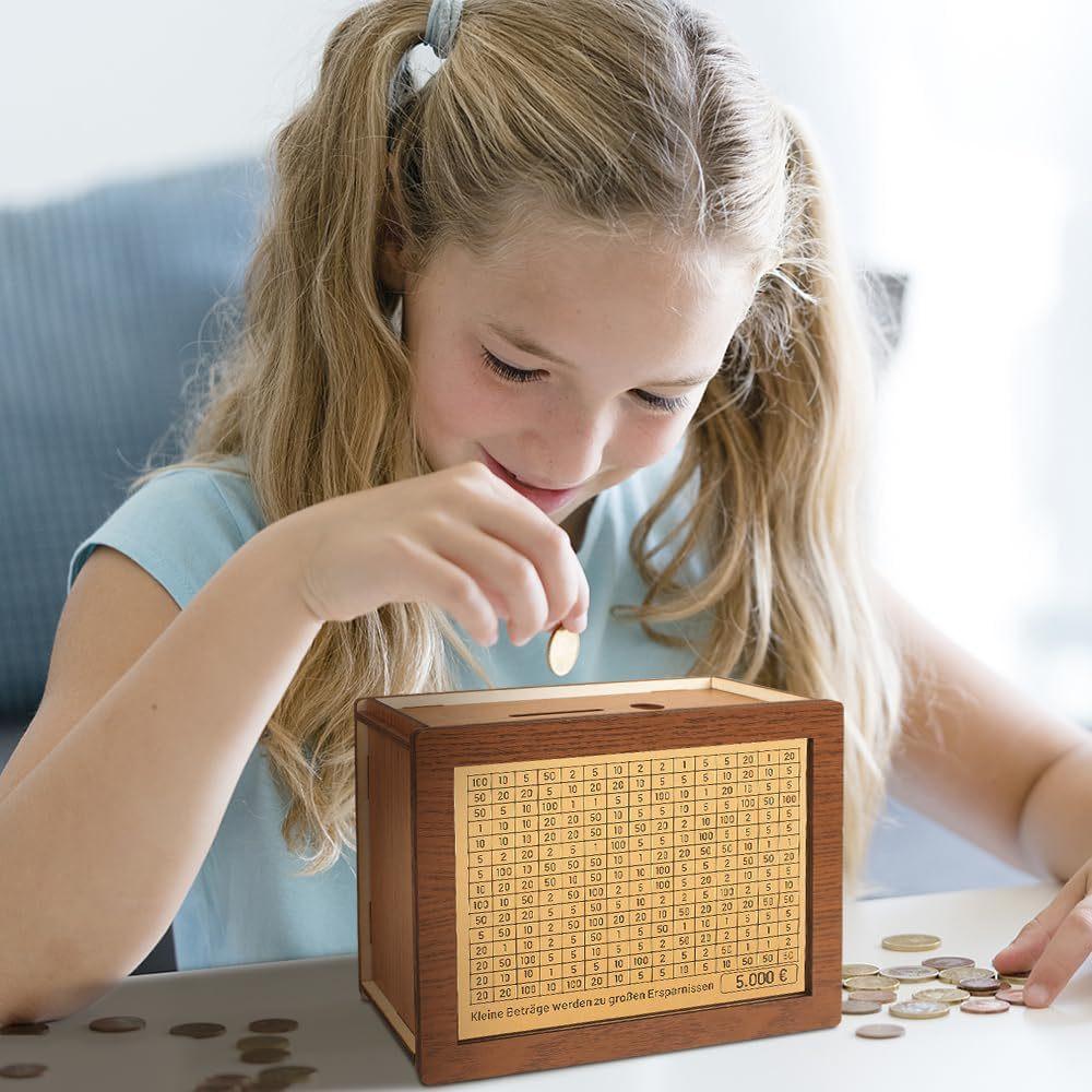 500/1000/2000/3000/5000/10000 Euro Money Box Wooden Piggy Bank with Reusable Money Box with Saving Goal and Numbers Boxes