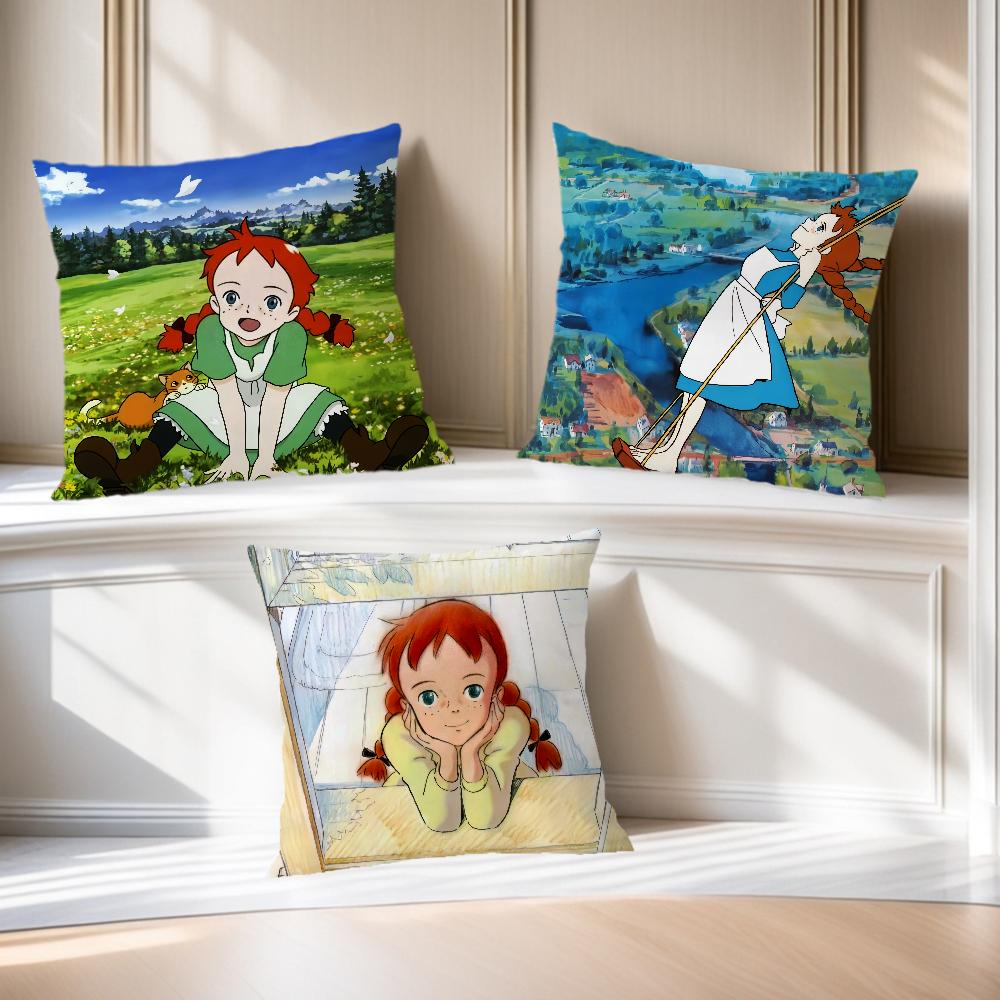 Cartoon Manga Anume a-Anne of Green Gables Soft Comfortable Pillow Case for Sofa Living Room Home Office Decor Protective Covers