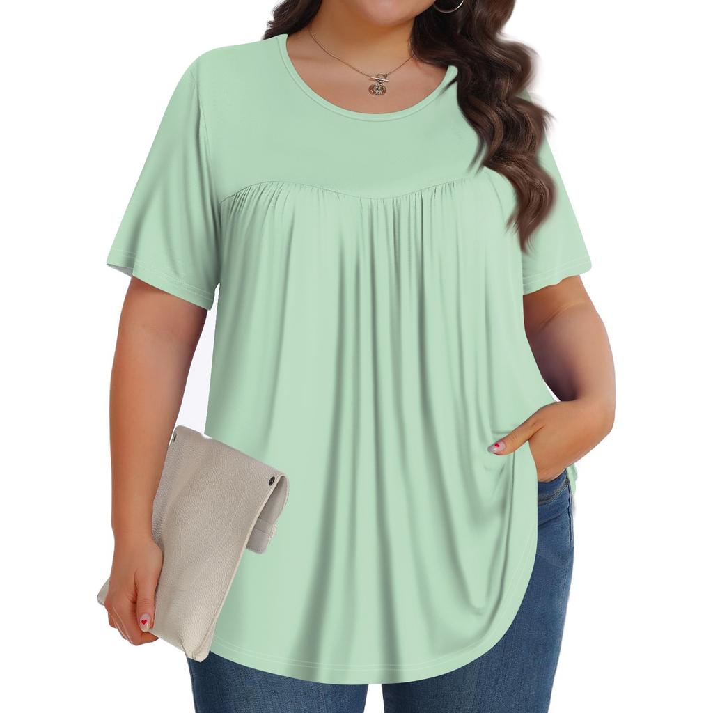 Women's Fashion Casual  Solid Color Round Neck Short Sleeve Top Womens Plus Size Tops
