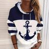 Comfortable Anchor Print Casual Hooded Sweatshirt for Women, 2024 Collection, Long Sleeve