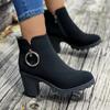 New Exquisite High Heel Women's Boots Thick Heel Side Zipper Round Head Short Boots Fashion Trend Casual Modern Boots