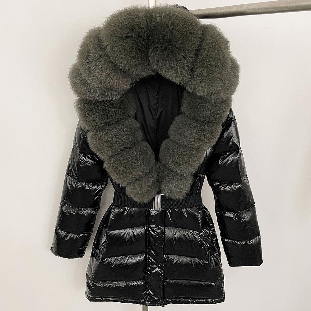 2025 Women's Shiny Coat: Fox Fur Collar, Thickened Long Down Jacket