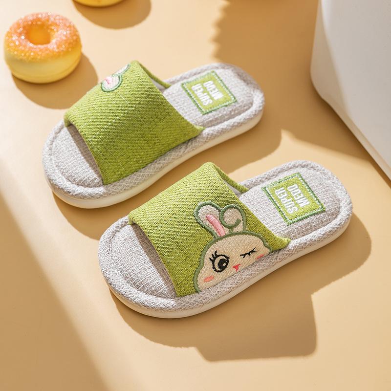 "Adorable Summer Bunny & Bear Kids' Indoor Linen Slippers for Boys and Girls"