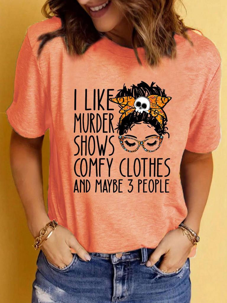 Women's Ilke Murder Pattern Printed Short-Sleeve T-Shirt for Casual Summer Fashion