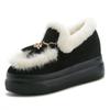 Fashion 8cm Genuine Leather Women Winter Tassels Shoes Platform Sneakers Wedge Heel Warm Fur Long Plush Casual Shoes White Fashion Boots