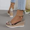 Large Size Wedge Heel Sandals Platform Fish Mouth One-word Buckle with Rhinestone Bag and Muffin Women's Sandals Fashion