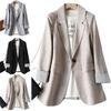 Women Suit Coat Formal Business Single Button Style Solid Color Long Sleeve Lapel Pockets Striped Cuff Slim Fit