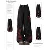 Women's Black Gothic Baggy Jeans Harajuku Y2k Aesthetic Butterfly Denim Trousers Korean Jean Pants Vintage 2000s Trashy Clothes