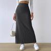American Style New High Waisted Side Slit Slim Knit Midi Skirt for Women's Fashion Long Style