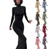 Women's Fashion Sexy Solid Color High Neck Long Sleeved  Dress