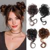 Mini Messy Hair Bun Hair Piece Wavy Curly Scrunchies Synthetic Chignon Ponytail Hair Extensions Thick Updo Hairpieces for Women Black Brown