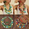 Geometric Handmade Wooden Bead Long Necklace Alloy Pendant For Women Decoration