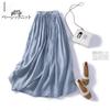 2023 Summer Japanese & Korean Loose Flowy Linen Midi Skirt with Elastic Waist