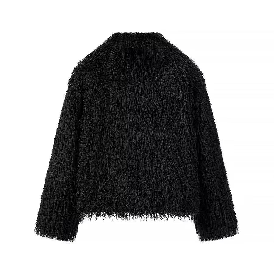 2024 Autumn/Winter Women's European & American Casual Furry Solid Color Coat 2338