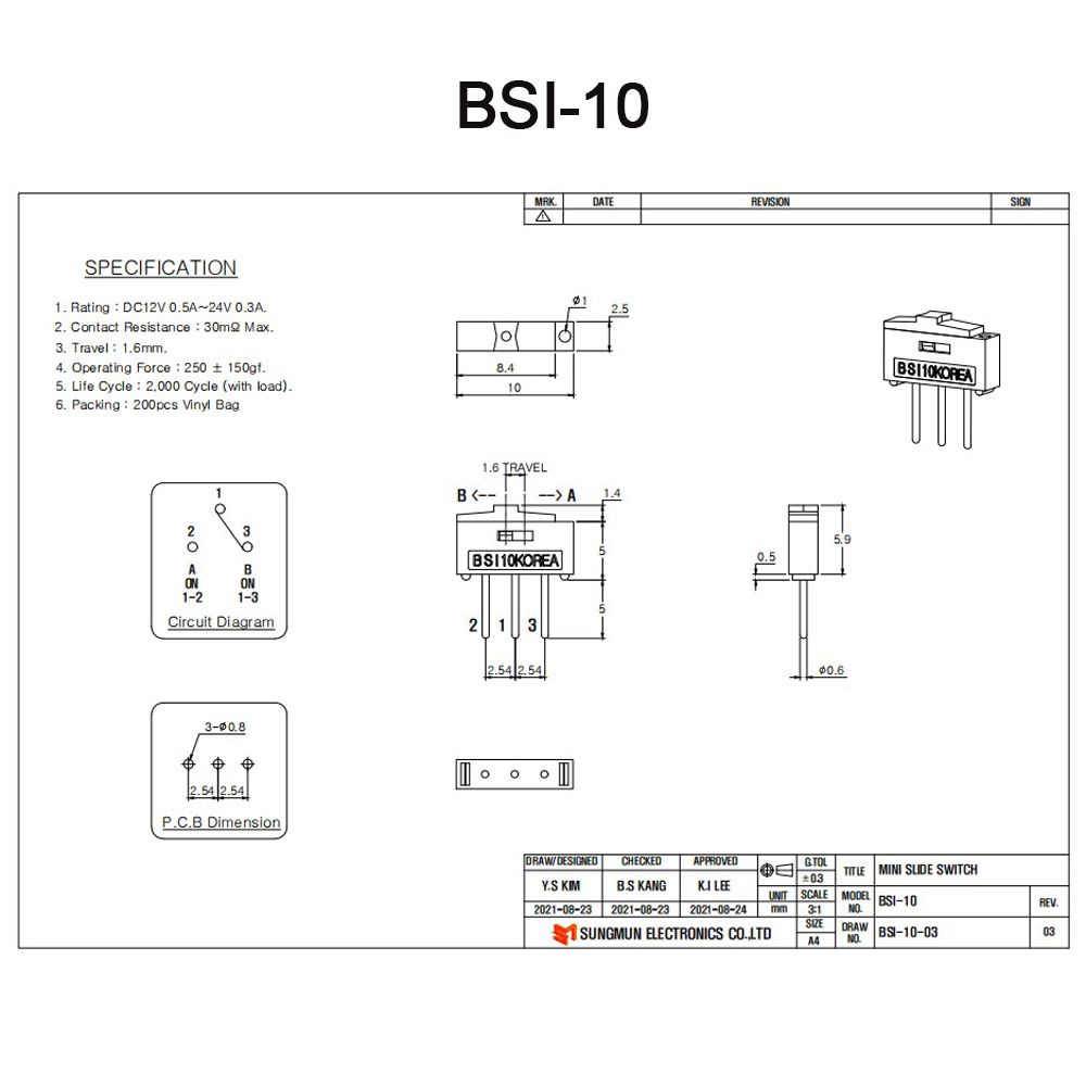 5PCS Professional Red DC12V 0.3A BSI-10/BSI-10H Toggle Switch 1P2T Slide Switch