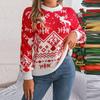 Women's Fashion Casual Loose Christmas Deer Pattern Contrast Color Sweater Long Sleeve Pullover Top