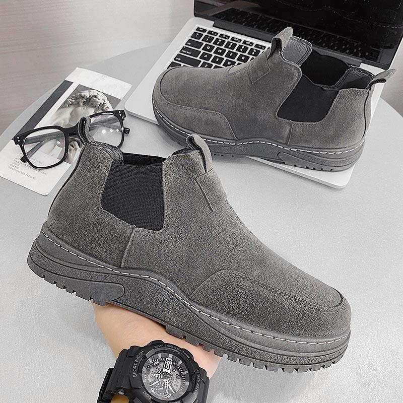 Fashion Faux Suede Leather Men's Boots Autumn Winter Casual Shoes Slip-On Chelsea Boots New Tide Shoes for Men Ankle Martern Booties