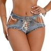 Women Casual Bandage Hollow Denim Shorts Blue Low Waist Denim Short Pants