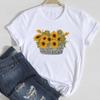 (Asian Size) Women Sunflower Vintage Style Trend Print Tee Top Fashion T Shirt Clothing Casual Short Sleeve Lady Female Graphic T-shirt