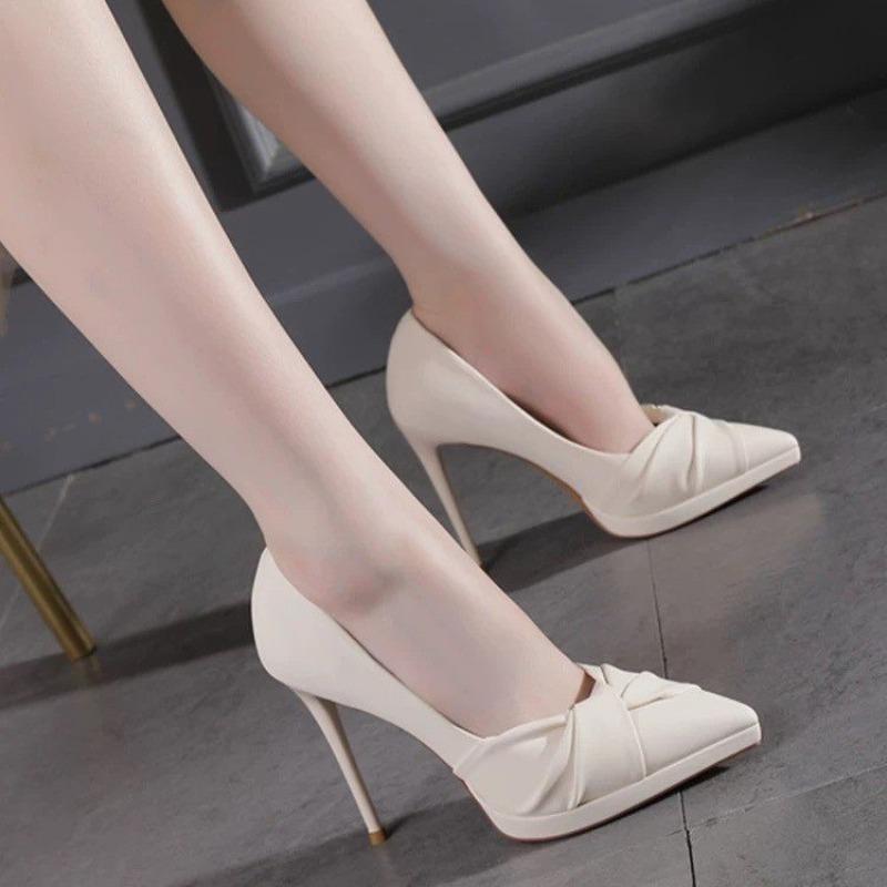Women's Slim Heel Shoes Spring New Pointed Head Shallow Mouth Thick Sole Anti-slip Wear-resistant High Heels