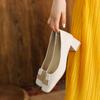 Sheepskin Square Buckle Thick Heel Medium Heel High Heels Women's Square Head Grandma Shoes Two Wear Can Step On the Heel Single Shoes Soft Leather CM