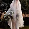 Bridal Veil with Faux Pearl Embellishment White Mesh Single Layer Wedding Veil Bridal Headpiece Hair Accessories