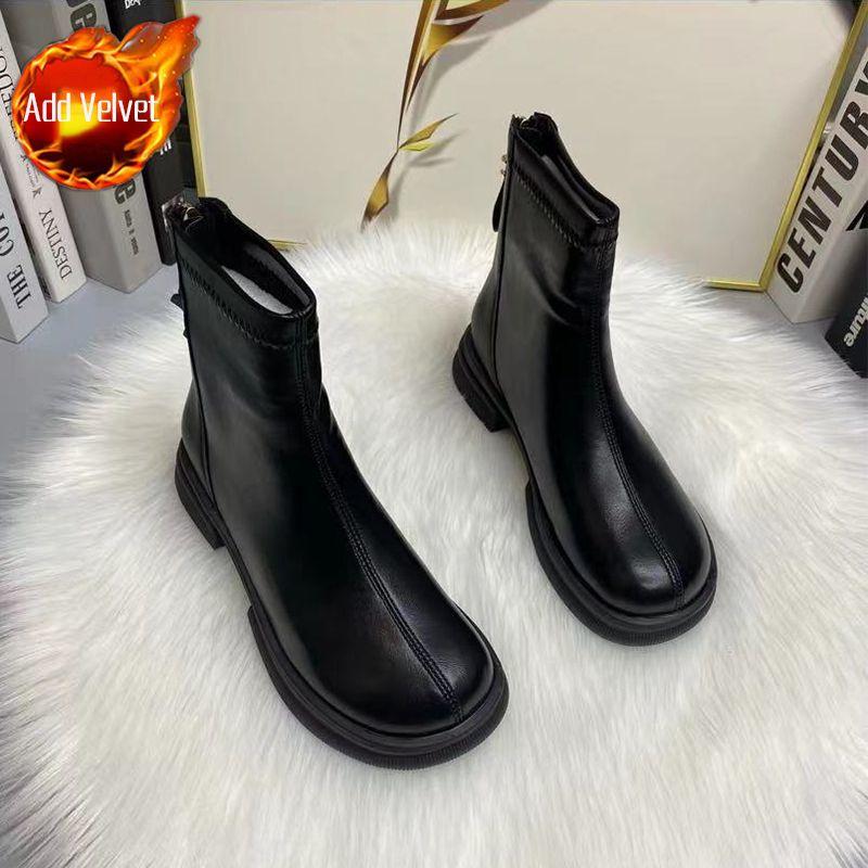 Fashion Female Ankle Boots Platform Footwear Chunky Leather Elegant with Medium Heels Short Shoes for Women Booties Waterproof Pu Chic