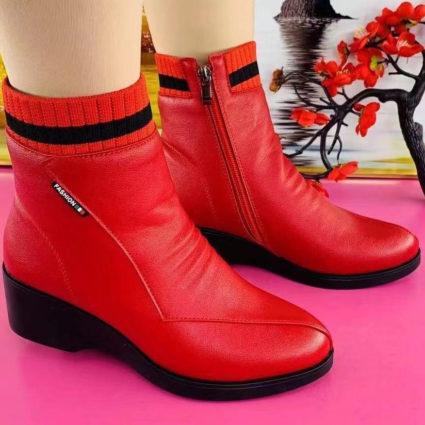 Winter Real Hair Women 'S Snow Boots Fashion Warm Plush Boots Ladies Round Toe Zip Slope Heel Snow Boots