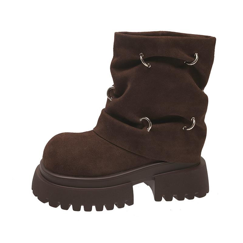 Autumn Winter Thick High Heels Women Mid Calf Boots 2025 Hot Sale Gothic Calves Motorcycles Boots Buckle Comfy Walking Boots