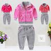 Kid Girls Infant Clothing Velour Winter Spring Long Sleeve Trousers Set With Hat Zipper Kidswear Aapparel