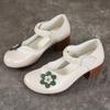 Ethnic Women's Shoes Chunky Heel Single Shoes Head Cowhide Soft Bottom Leather Shoes
