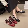 Black Temperament Celebrity Medium High Heel Sandals Women's Shoes New Summer Square Head Versatile Single Shoes
