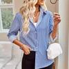 Spring Autumn Fashion Casual Striped Long Sleeve Button Shirt for Women Blouses & Shirts