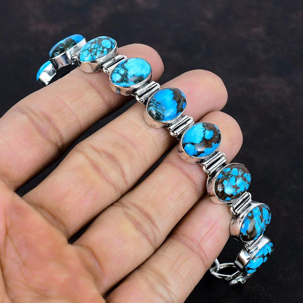 Браслет из тибетской бирюзы, браслет ручной работы, ювелирные изделия из настоящего драгоценного камня, браслет из стерлингового серебра 925 пробы, регулируемый браслет-цепочка, подарки на годовщину