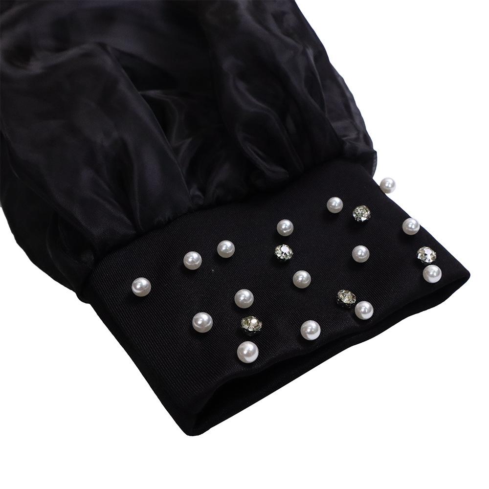 Spring and Autumn Women's Dress Plus Size Temperament Mesh Splicing Beading Loose Dresses