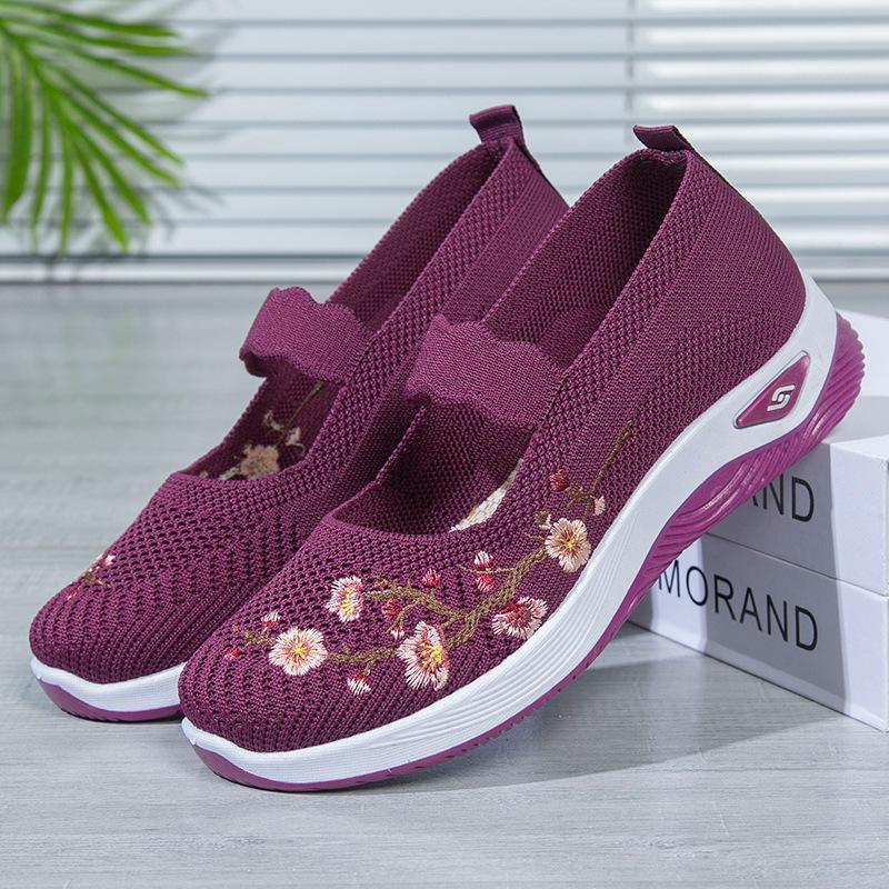 New Embroidered Women's Walking Shoes Mesh Breathable Non-slip Women's Casual Shoes