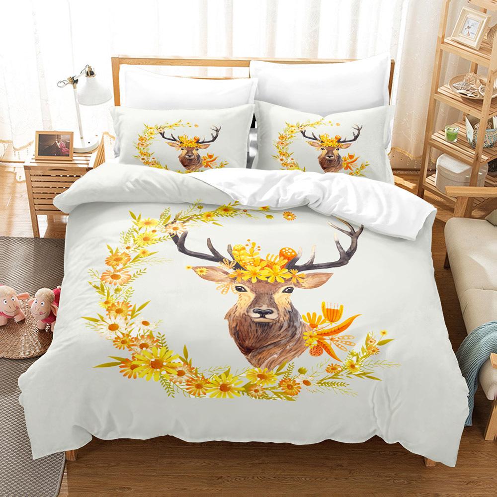 Fashion Home Bedding Quilt Cover Bedroom Home Quilt Cover Pillowcase 3D Printed Animal Quilt Cover Set Deer Motif Bedroom Bedding