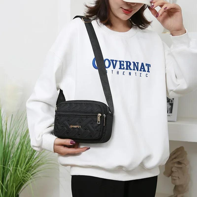 New Fashion Embroidery Women Nylon Square Handbags Lady's Shoulder Cross Body Female Casual Women's Zipper Handbag