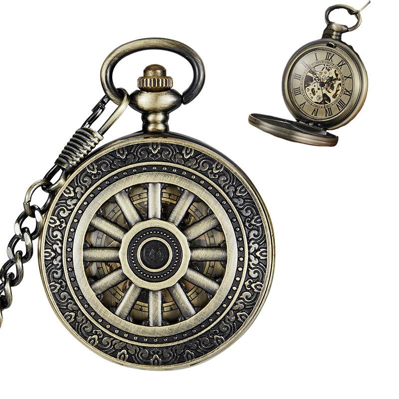 New Vintage Bronze Clamshell Automatic Mechanical Roman Numerals Pocket Watch for Men and Women Students