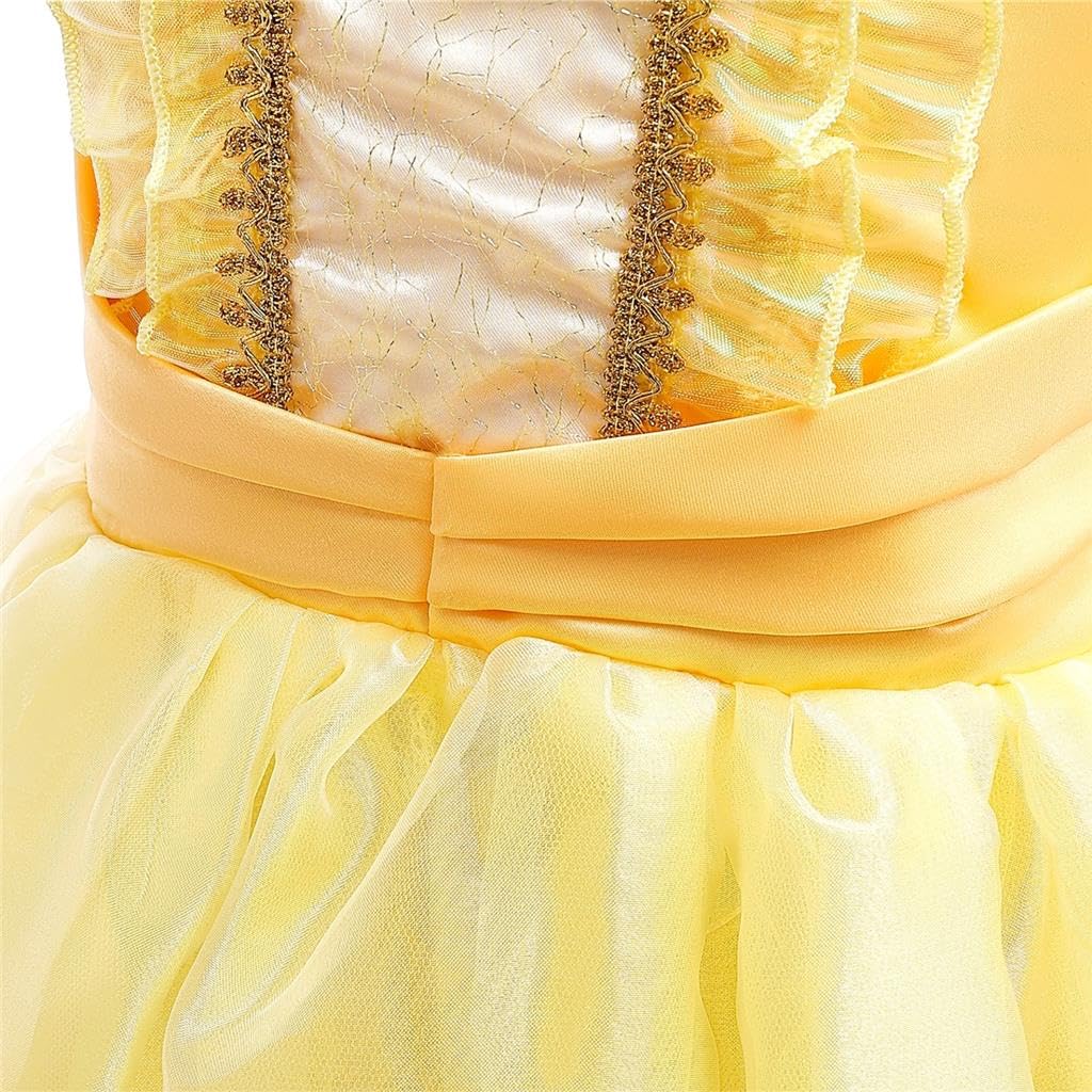 Toddler Girls Belle Cosplay Princess Costume Children Skirt Beauty and the Beast Dress Halloween Costume Yellow Size Years 130 [Dressy Daisy] 8-9