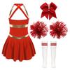 Cheer Leader Halloween Costume for Girls Sleeveless Tank  Dress Outfit with Pom Poms for Cheerleading Dancing