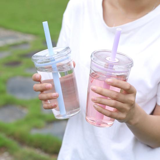 Transparent Tritan Straw Tumbler 16oz Colorful Coffee Cup with Lid Cute Leak-Proof Sippy Cup for Iced Coffee Tea Juice Milk
