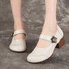 Women's Shoes Leather Shoes Chunky Heel Soft Bottom Single Shoes Head Cowhide Ethnic Shoes