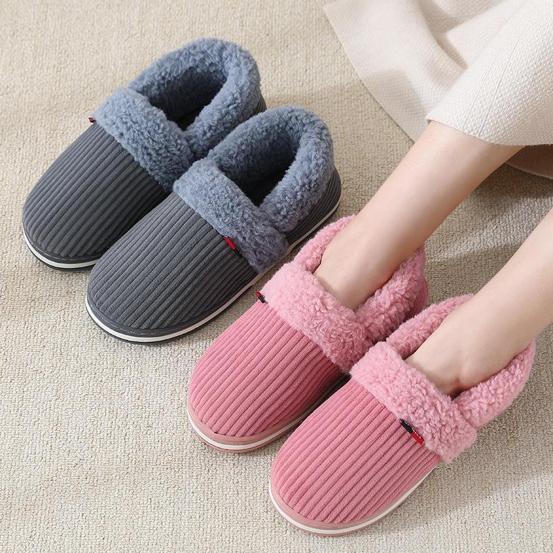 Winter Couple Bag Heel Slippers Indoor Plush Cotton Shoes Fluffy Fur Non Slip Slippers Men Casual Soft Soled Shoes