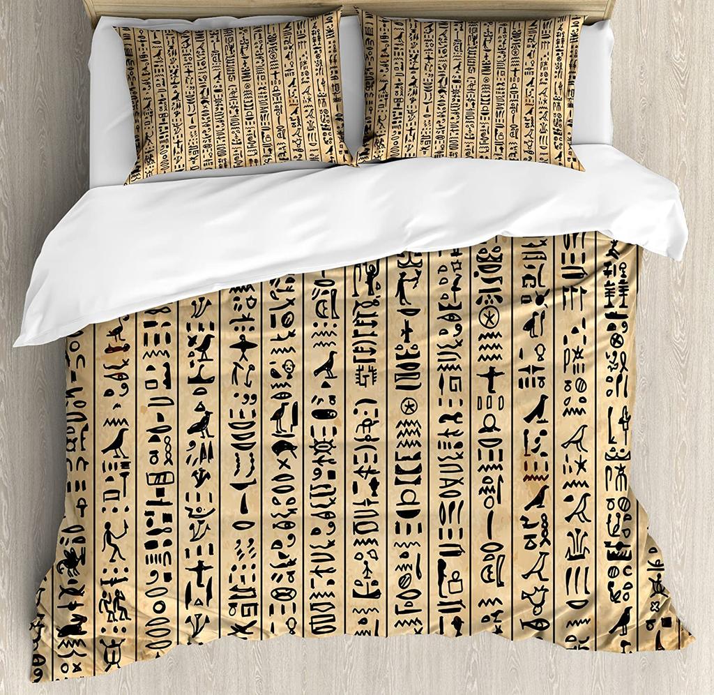 Hieroglyphic Carvings Ancient Egyptian Temple 3pcs Bedding Set For Double Bed Home Textile Duvet Cover Quilt Cover Pillowcase