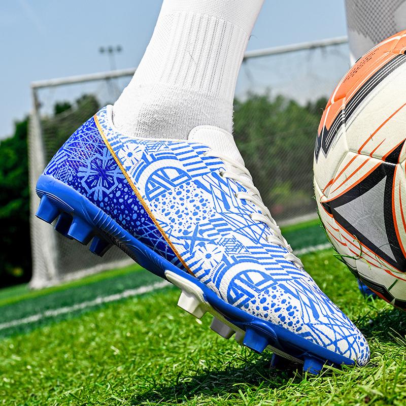 35-45 Men's Low-top Football Shoes Outdoor Long-nailed Blue &White Porcelain Sports Football Boots Large Size Youth Sports Children's Football Boot