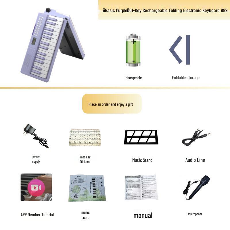 61-Key Rechargeable Folding Piano for Beginners & Kids