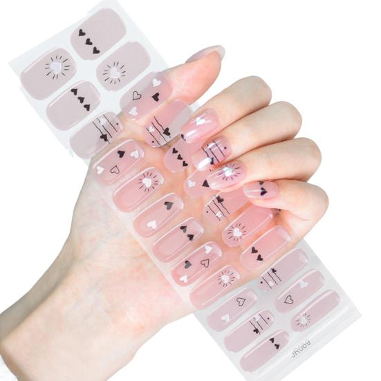 Yousheng 1 Set Gel Nail Stickers for Fragile Nails Easy Removal Waterproof Nail Art Stickers DIY Nail Art Decals with File Wooden Stick Cotton Pad