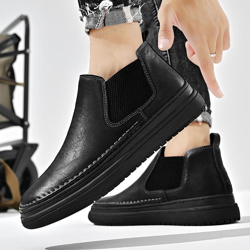 Fashion New Casual Leather Mens Chelsea Boots Fashion Brand Male Motorcycle Boots Comfortable Men High Top Shoes Handmade Elegant Botas